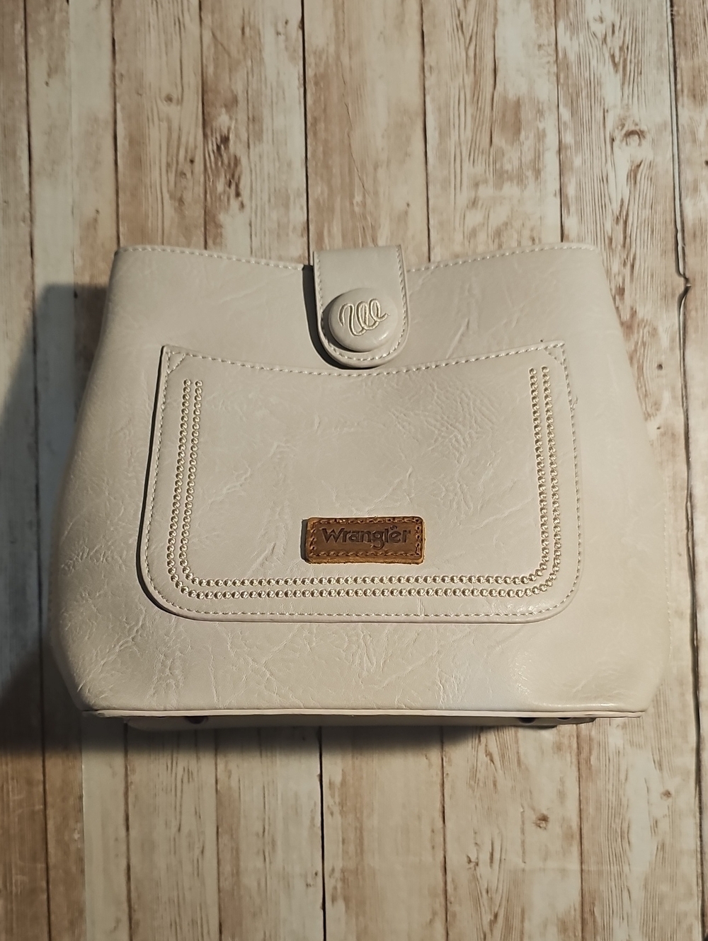 Wrangler Cream Faux-Leather Shoulder Bag with Front Pocket